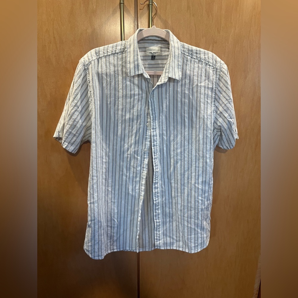 Civil Society Light Blue and White Vertical Stripe Short Sleeve Shirt